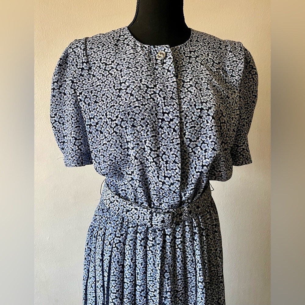 Vintage Stuart Alan Petites Women’s Dress Blue Size 9 A-Line Pleated - Picture 2 of 5